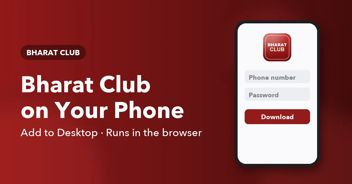Banner showing a phone home screen with a Bharat Club shortcut icon