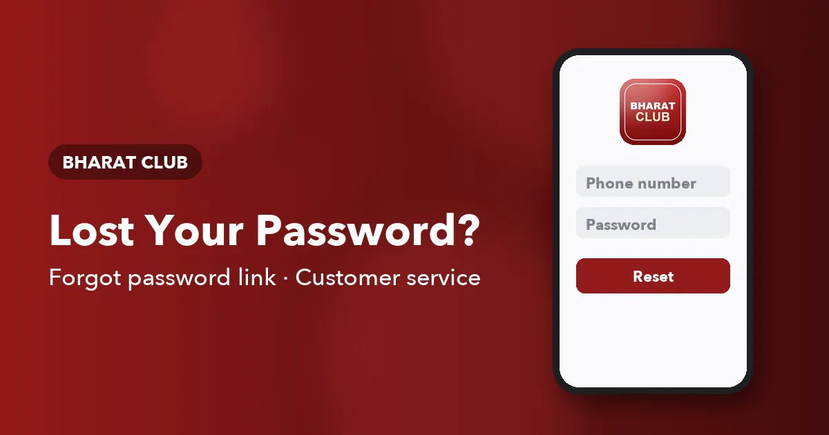 Banner showing a phone with a Bharat Club password recovery prompt