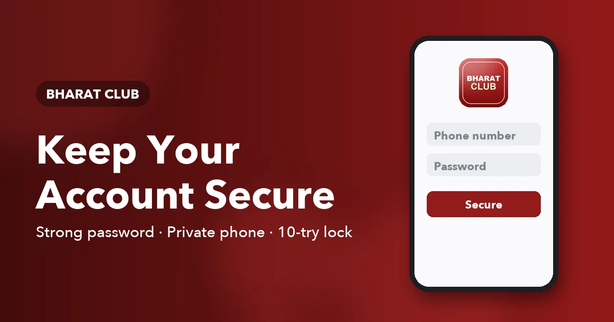 Banner with a padlock over a phone showing the Bharat Club sign-in form